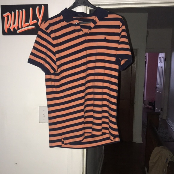 Polo XXL Custom Slim Fit Orange and Blue striped - Picture 3 of 5